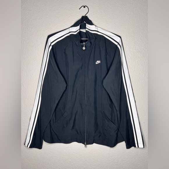 Nike Men's Black Windbreaker with White Stripes - Picture 1 of 5